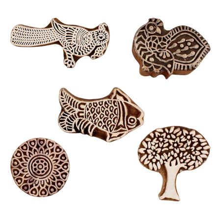 Set of 5 Piece New Mix Wooden Printing Blocks